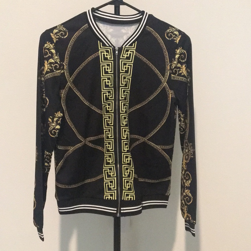 Long Sleeve Printed White Binding Casual Jacket